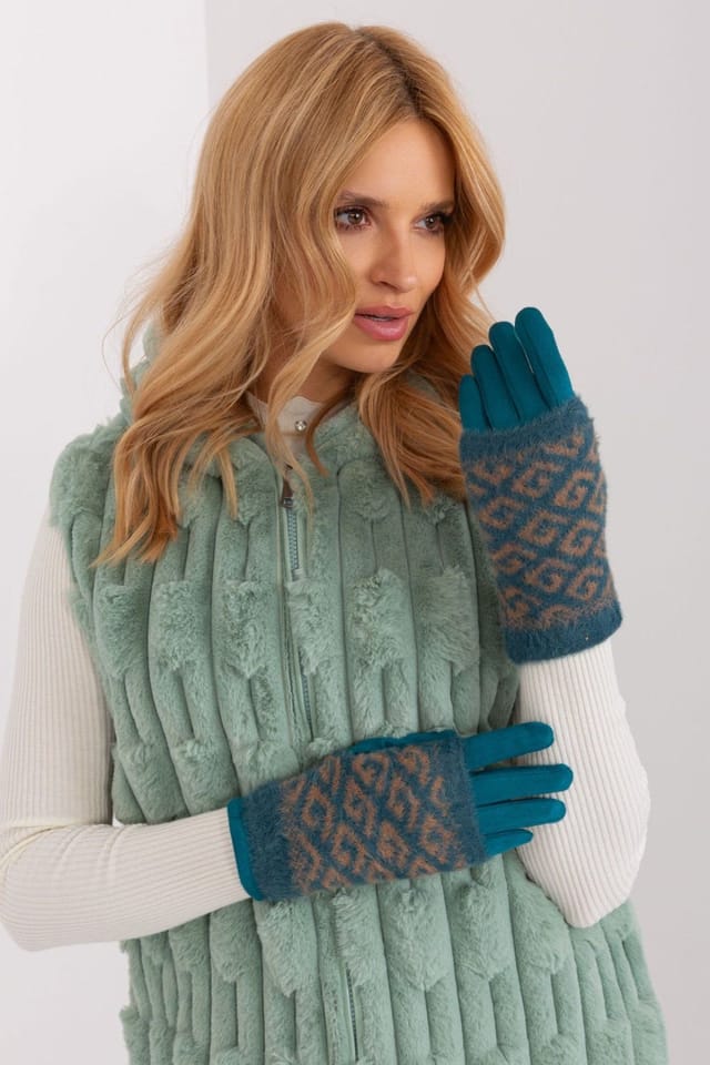 Love Lace Love Lace Women's Smooth Pull Off-Knitted Insulated Gloves with Flower Touchscreen Index in Teal - 3