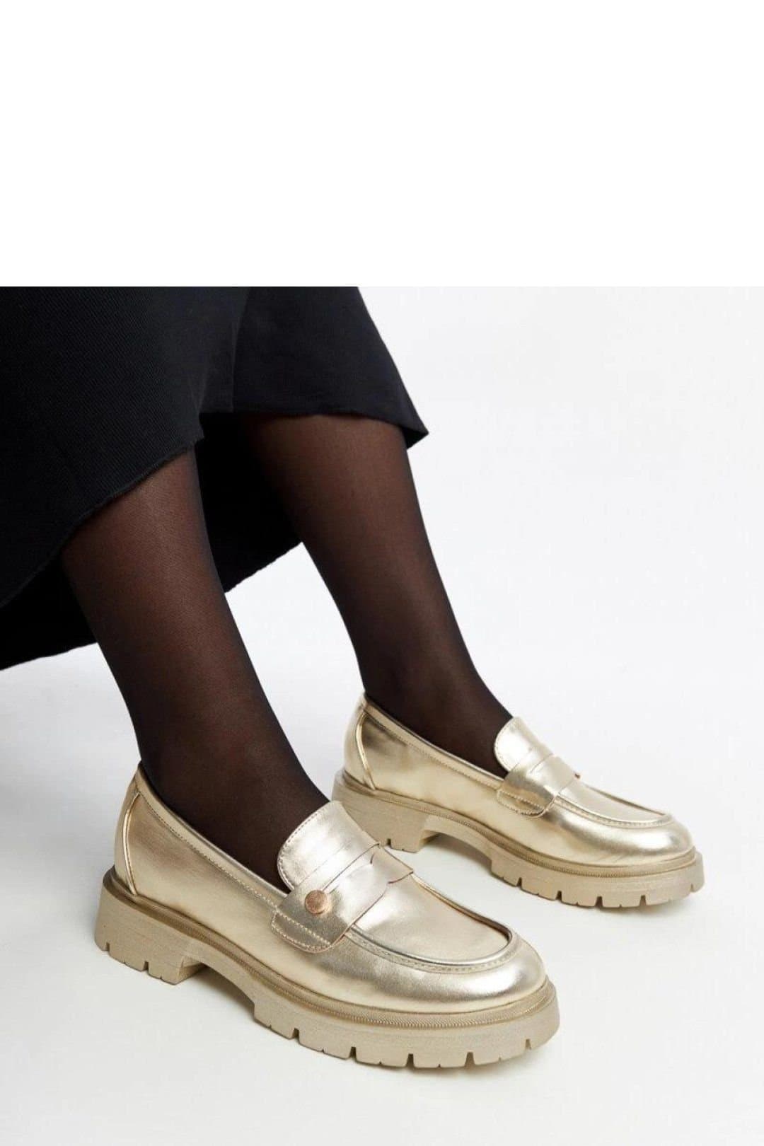 Love Lace Love Lace Women's Half Shoes Moccasins Slip On Rounded Toe Metallic Sheen in Gold
