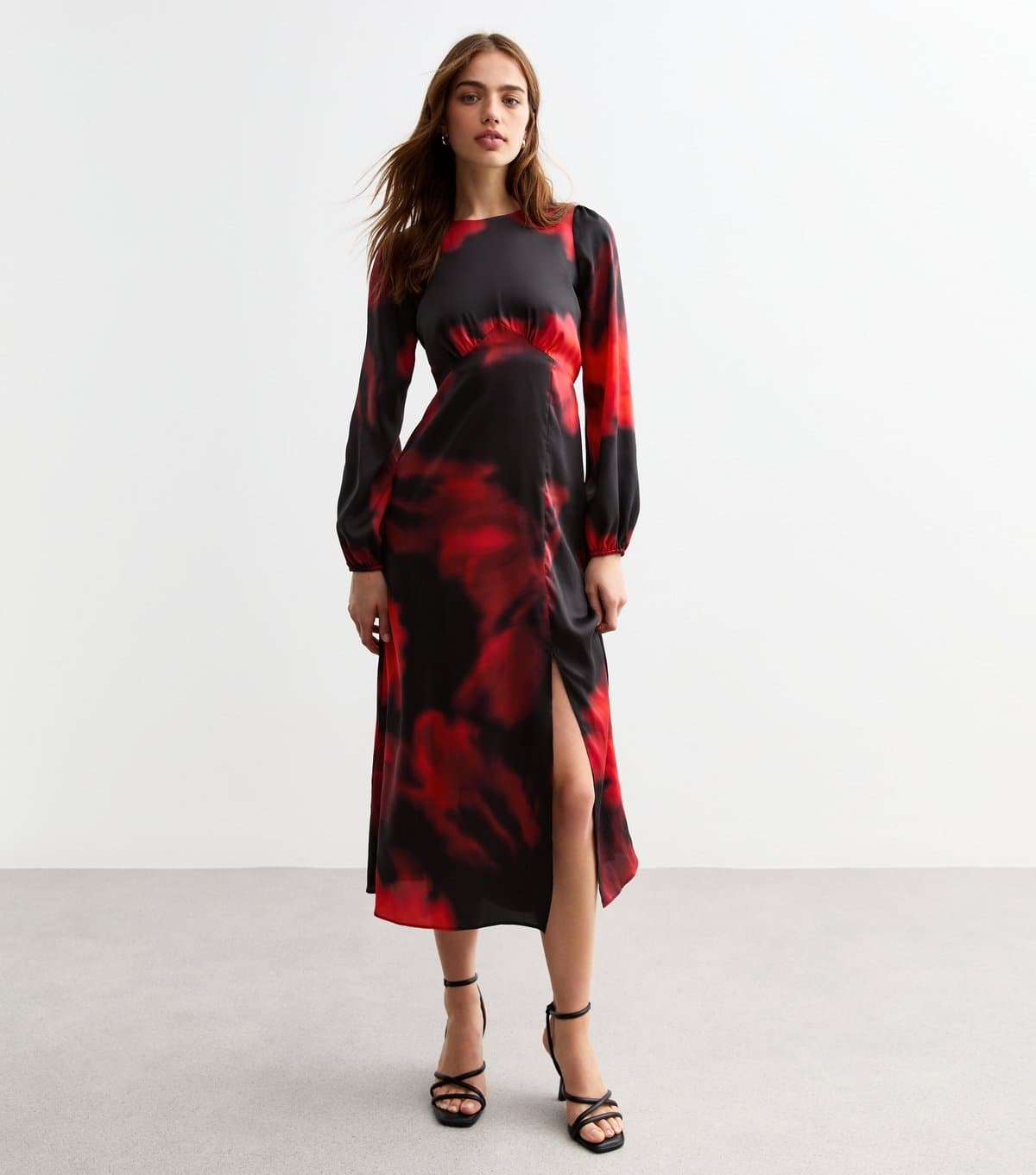 New Look Women's Black Blurred Floral Print Open Back Midi Dress New Look