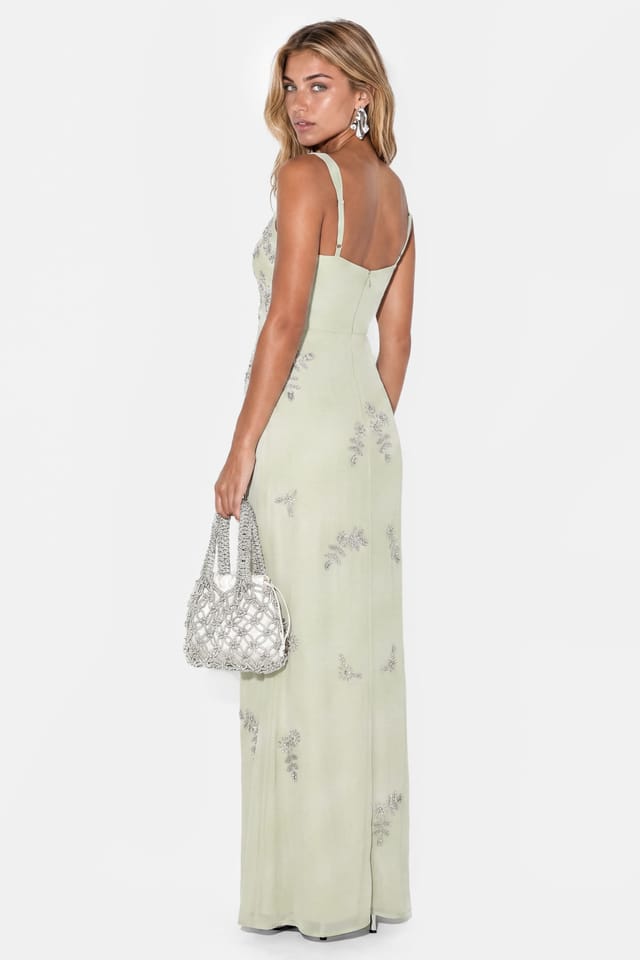 Maya Deluxe Maya Deluxe Women's Embellished Strappy Maxi Dress in Light Green - 2