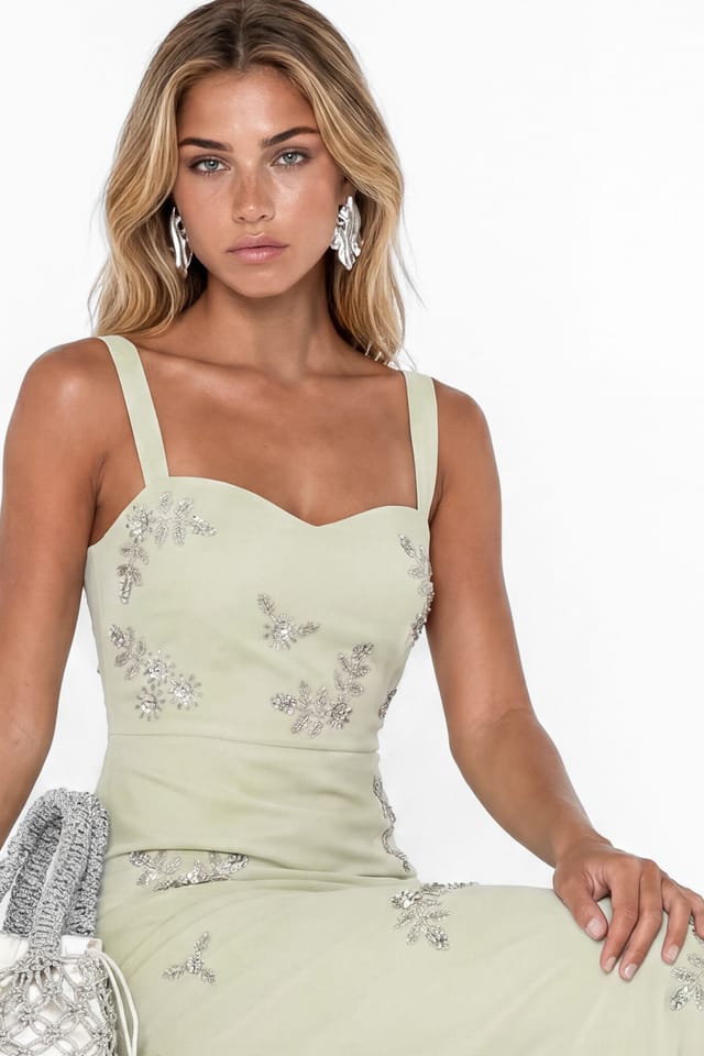 Maya Deluxe Maya Deluxe Women's Embellished Strappy Maxi Dress in Light Green - 3