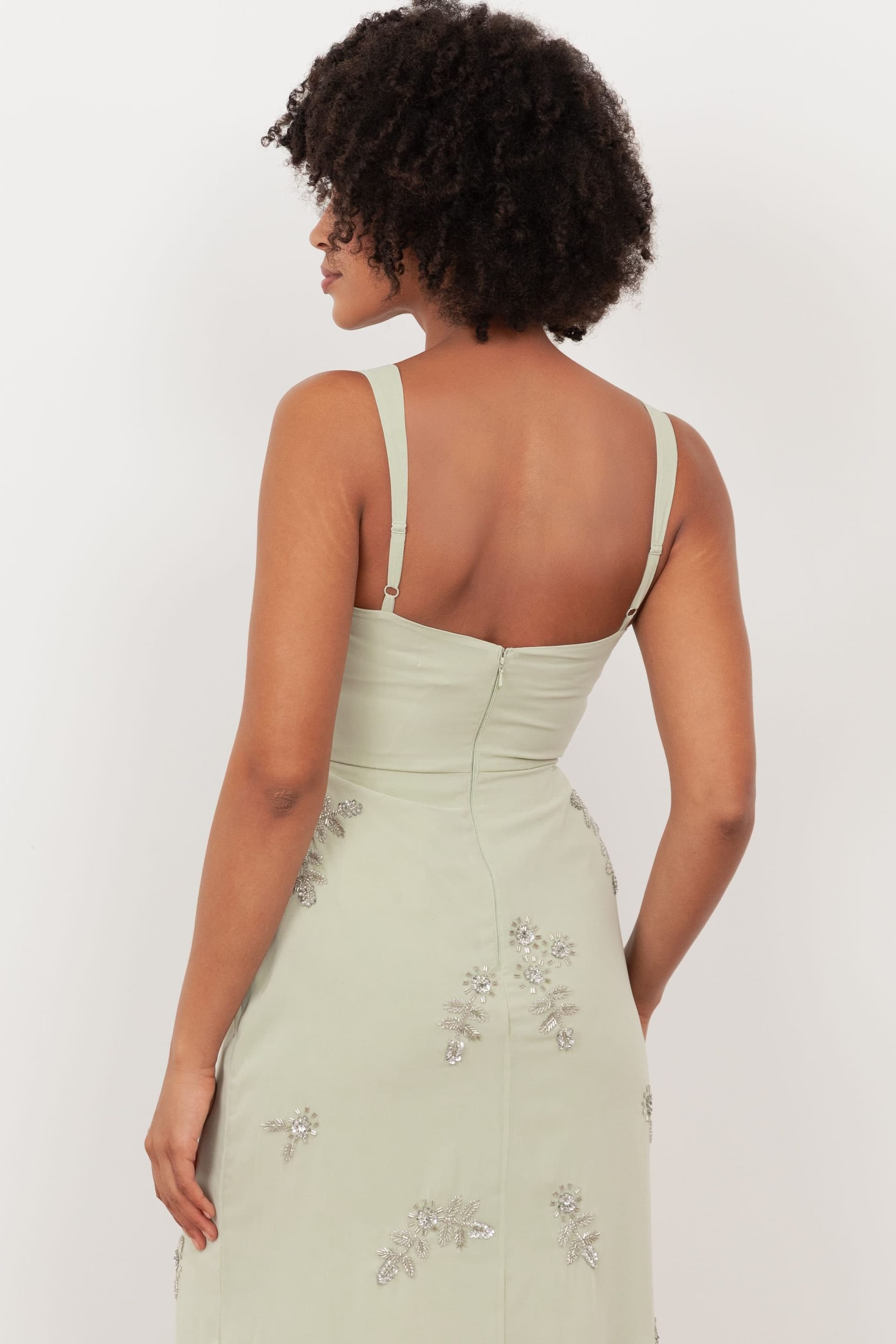 Maya Deluxe Maya Deluxe Women's Embellished Strappy Maxi Dress in Light Green - 4