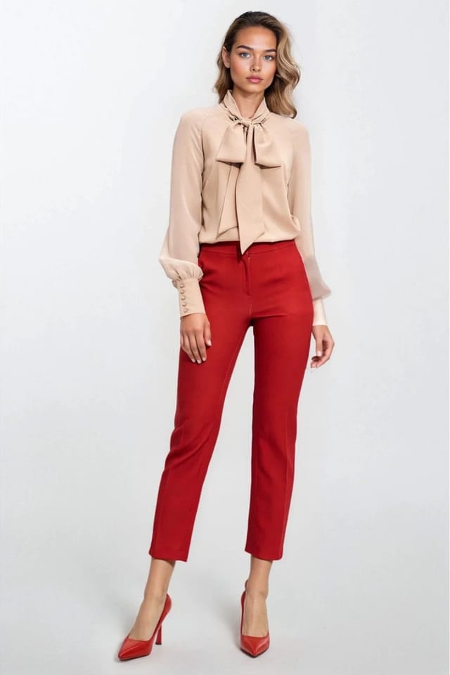 Love Lace Love Lace Women's Beige Blouse with Neckline Decorative Scarf - 2