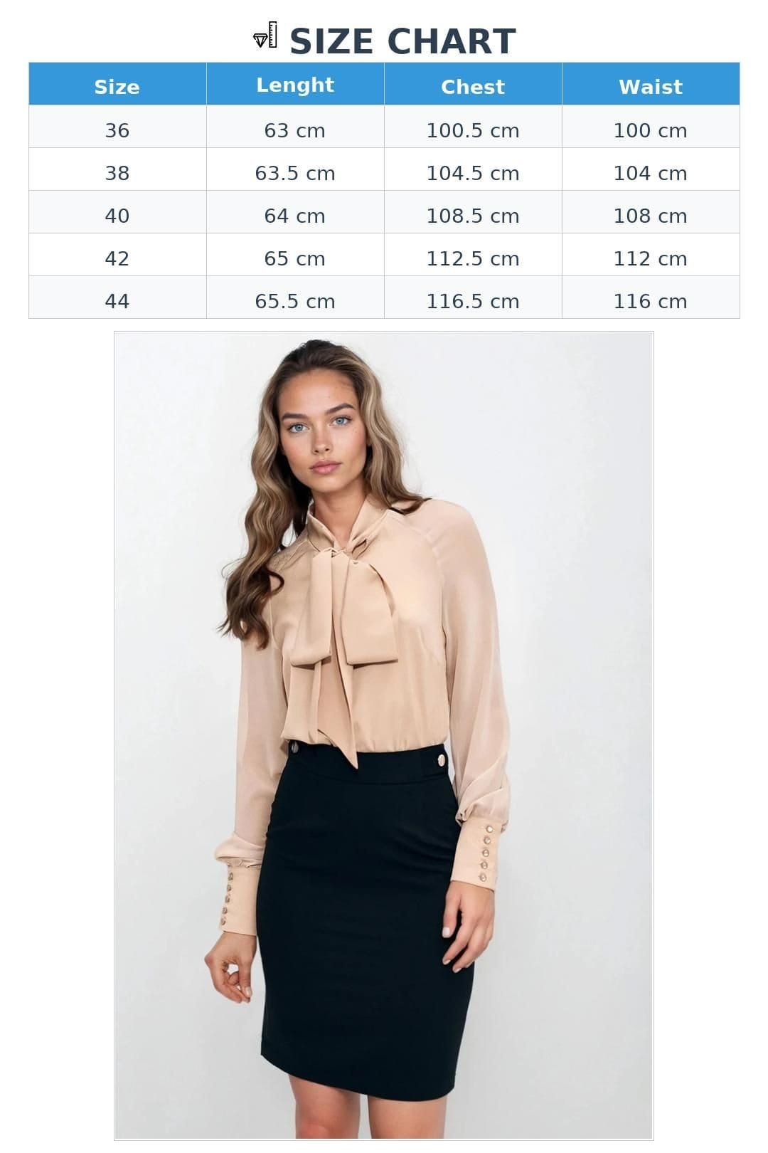 Love Lace Love Lace Women's Beige Blouse with Neckline Decorative Scarf - 4