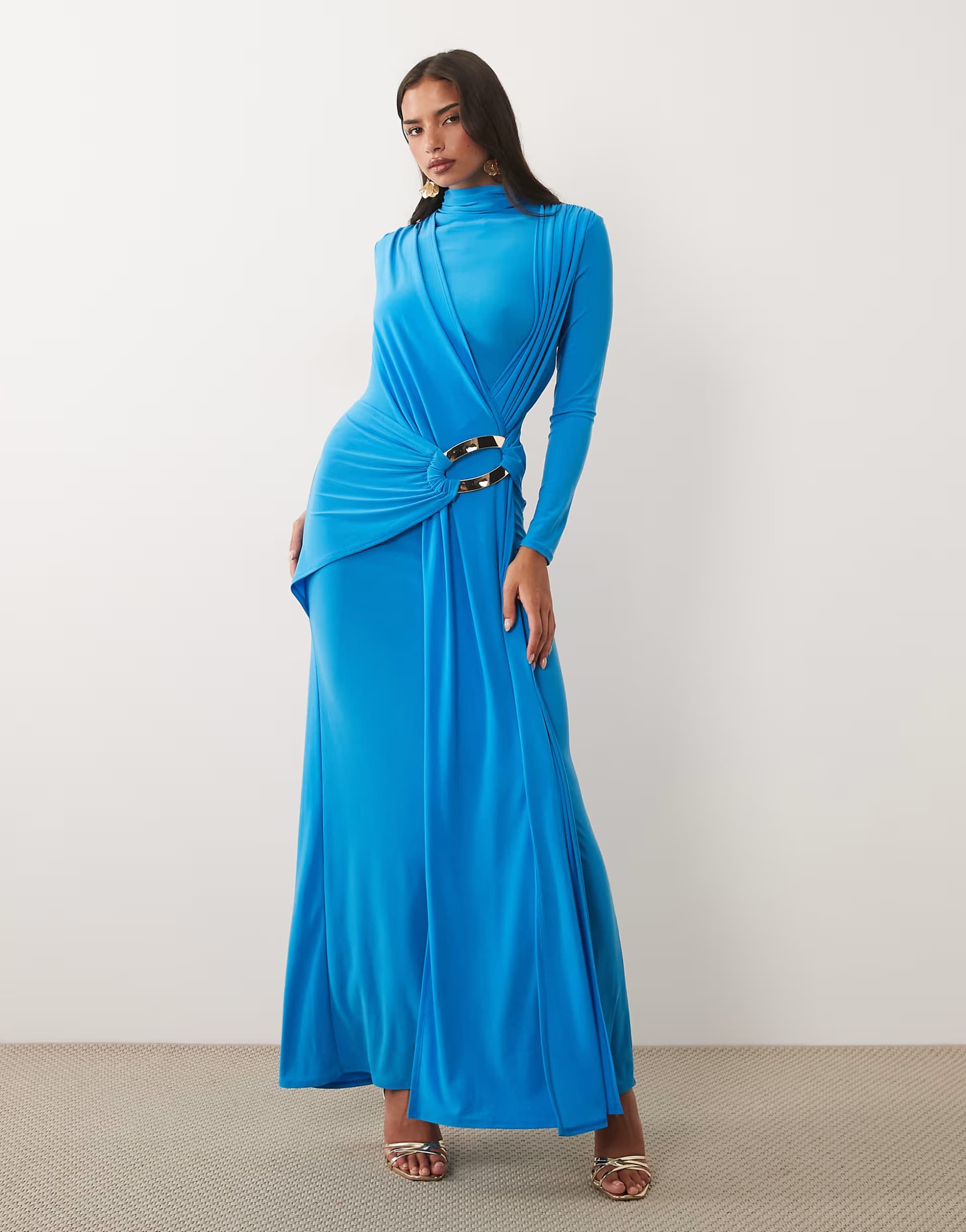 ASOS ASOS DESIGN slinky drape maxi dress with trim detail in blue