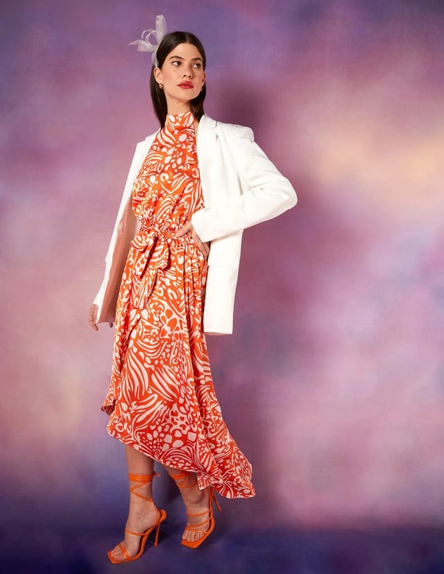 Blue Vanilla Abstract Print Halter Neck High Low Midi Wrap Dress - 3