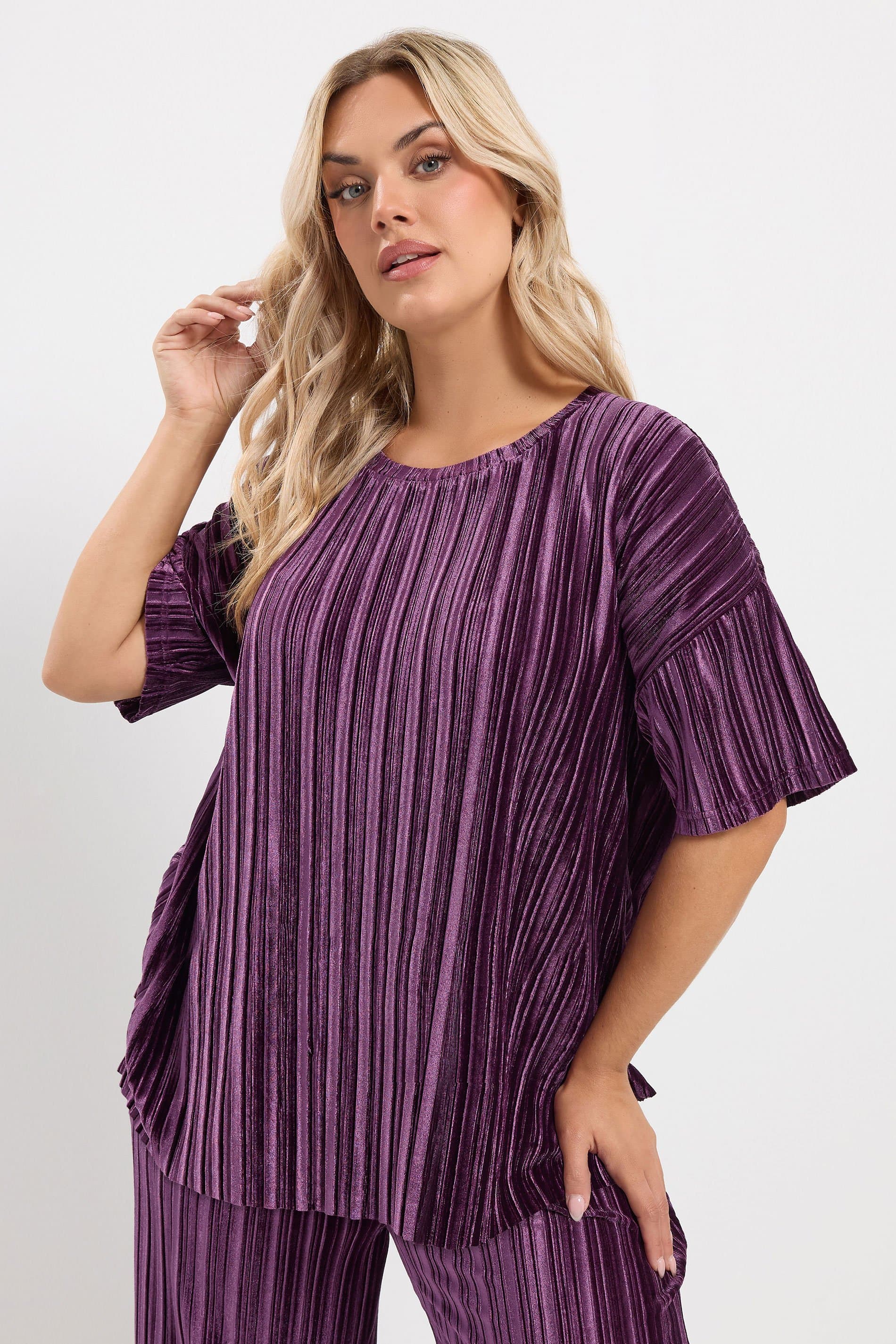 Yours Plus Size Purple Plisse Velour Top
