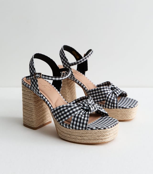 New Look Women's Black Gingham Knot Strap Braided Platform Sandals Vegan New Look - 2