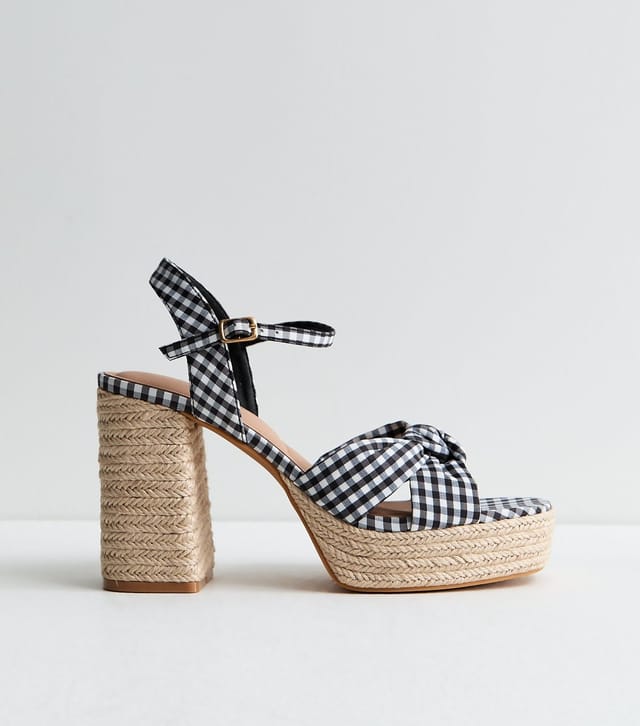 New Look Women's Black Gingham Knot Strap Braided Platform Sandals Vegan New Look - 3
