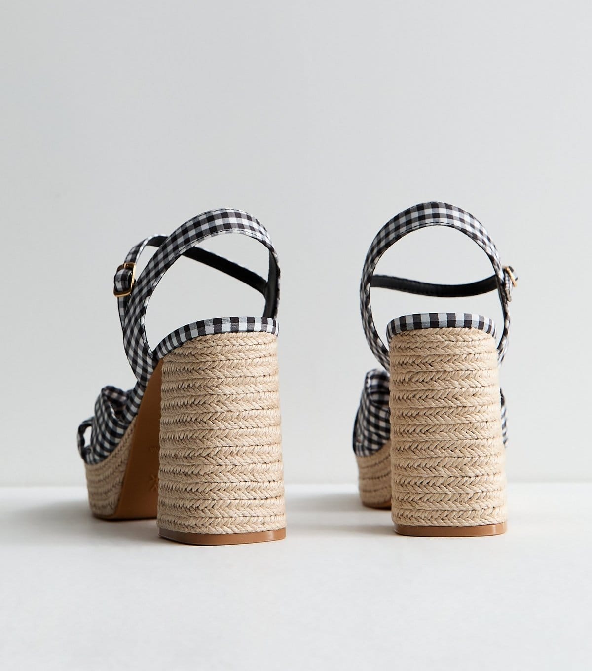 New Look Women's Black Gingham Knot Strap Braided Platform Sandals Vegan New Look - 4