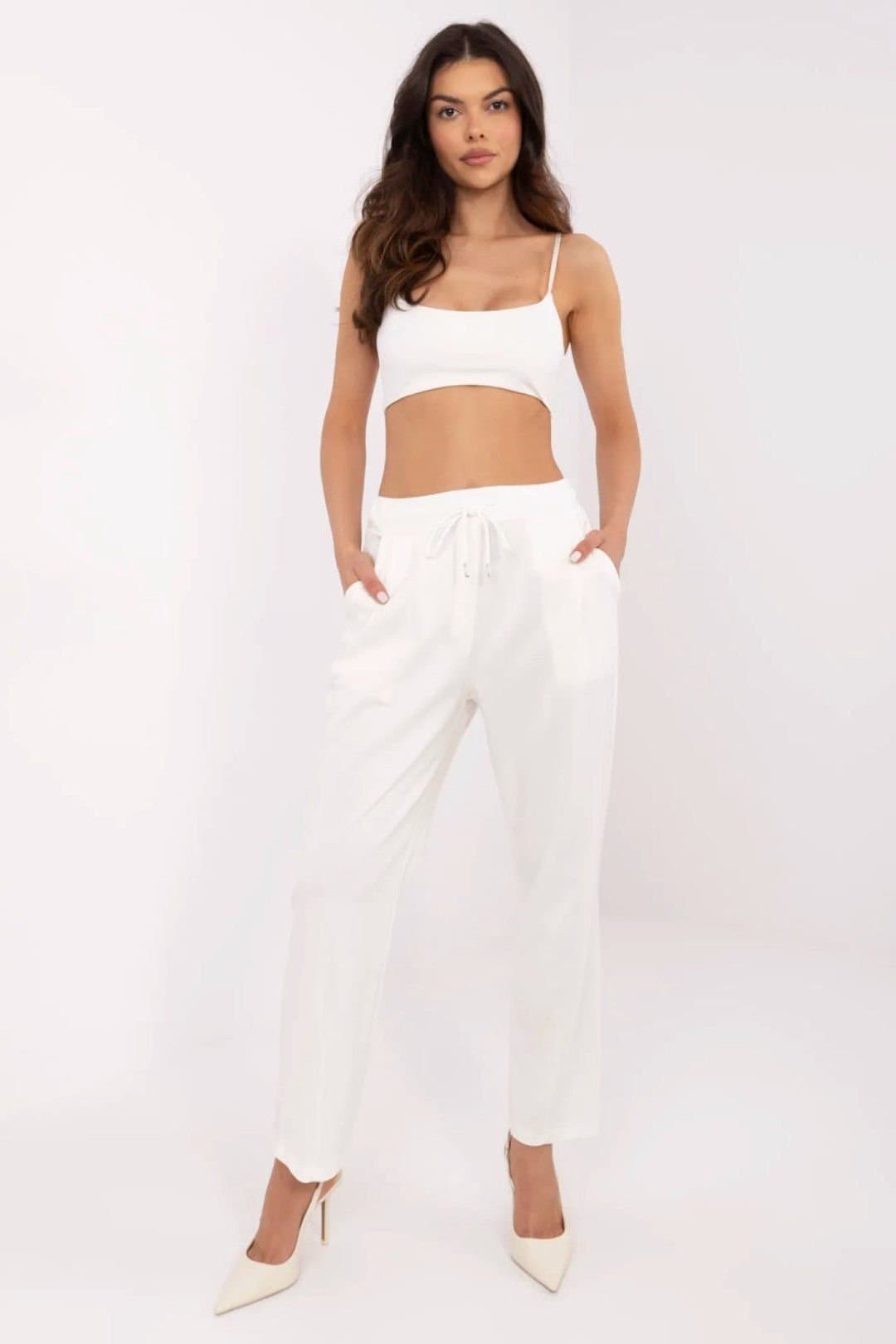 Love Lace Love Lace White High Waist Viscose Elastane Trousers
