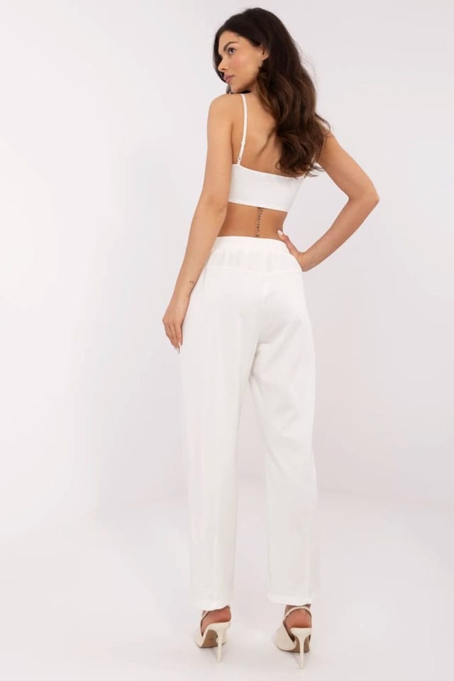 Love Lace Love Lace Women's High Waist Viscose Elastane Trousers in White - 3