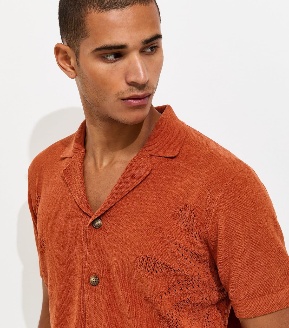 Only and Sons Men's Rust Knitted Short Sleeve Shirt Only and Sons New Look