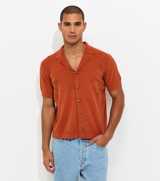 Only and Sons Men's Rust Knitted Short Sleeve Shirt Only and Sons New Look - 2