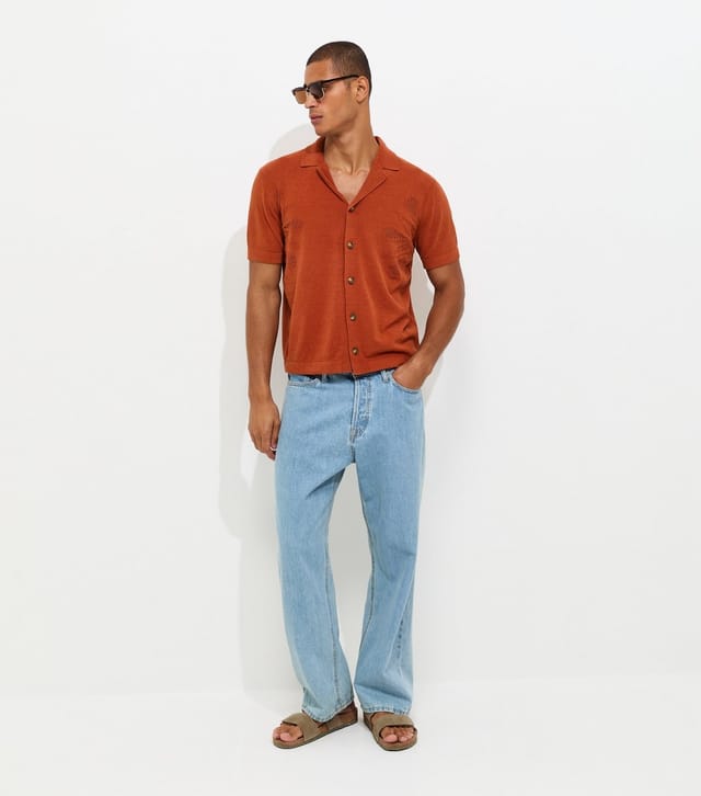 Only and Sons Men's Rust Knitted Short Sleeve Shirt Only and Sons New Look - 3