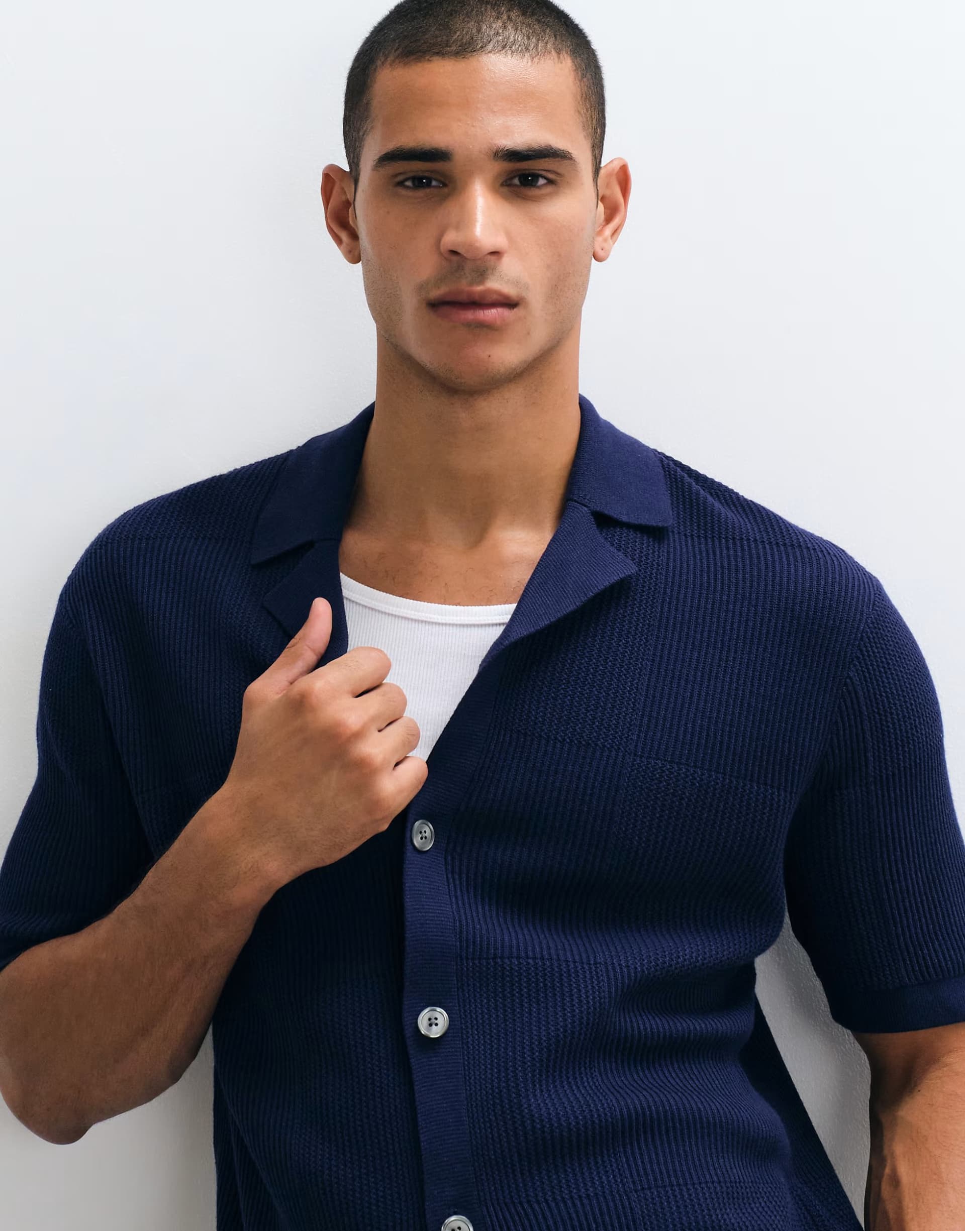 ASOS Selected light knit button cardigan in dark blue