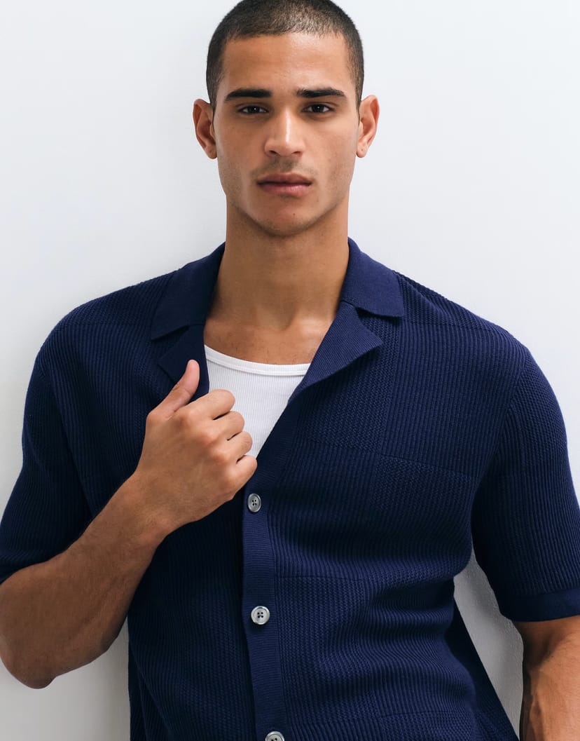 ASOS Selected light knit button cardigan in dark blue - 1