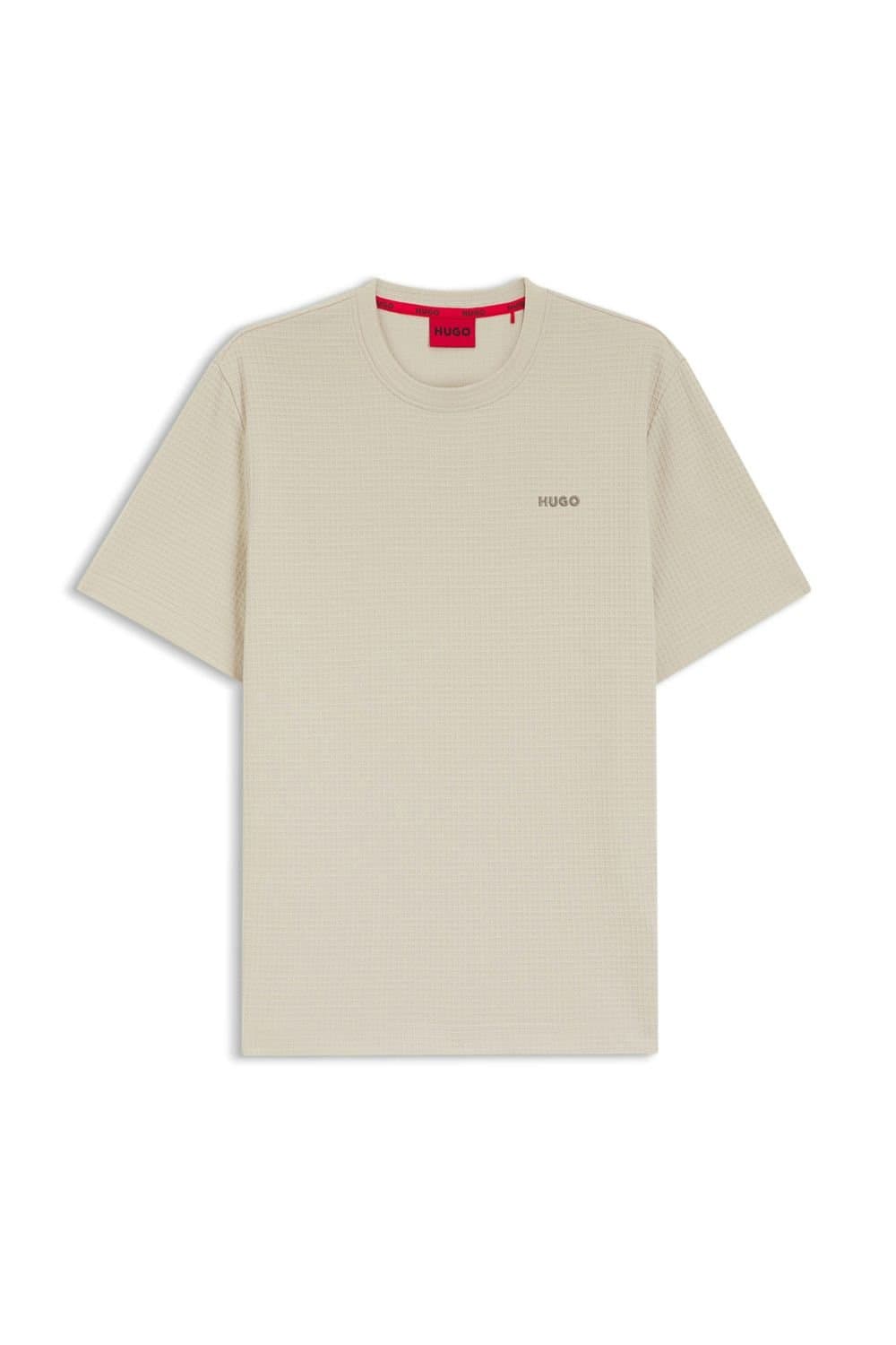 HUGO HUGO Men's Beige Waffle Knit Crew Neck T-Shirt