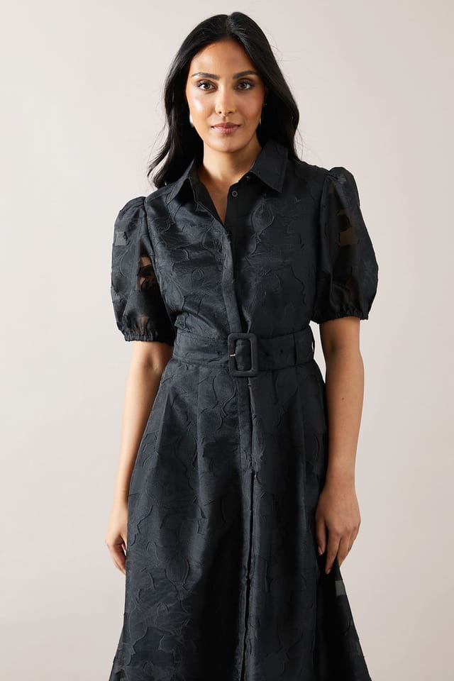 Wallis Wallis Women's Petite Burnout Floral Shirt Dress in Black - 2