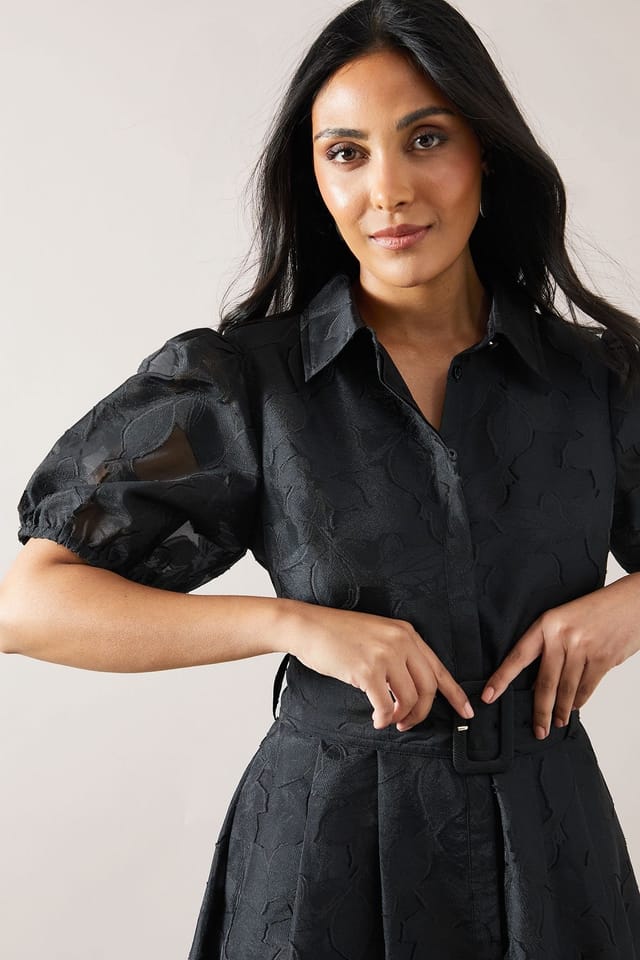 Wallis Wallis Women's Petite Burnout Floral Shirt Dress in Black - 3