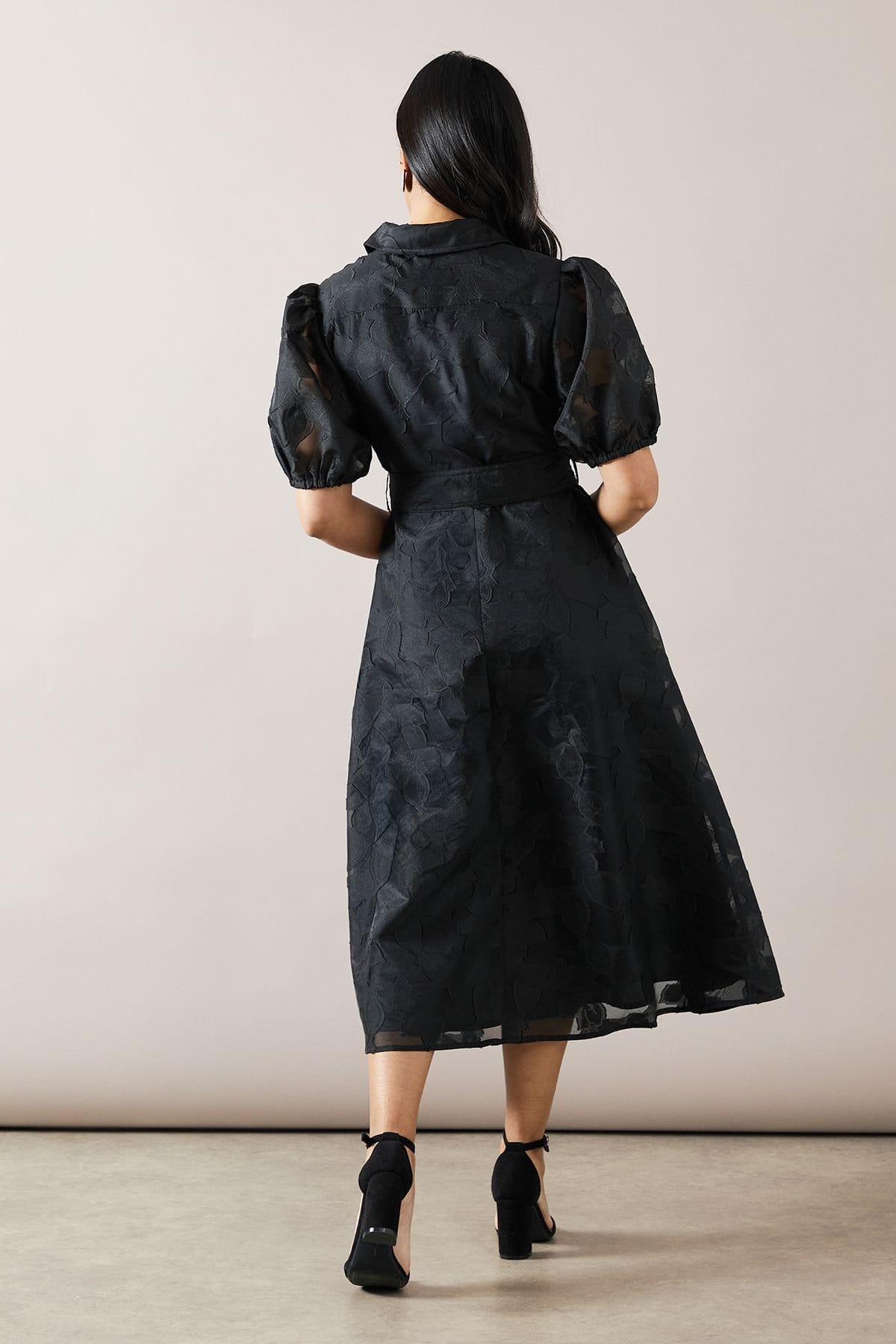 Wallis Wallis Women's Petite Burnout Floral Shirt Dress in Black - 4