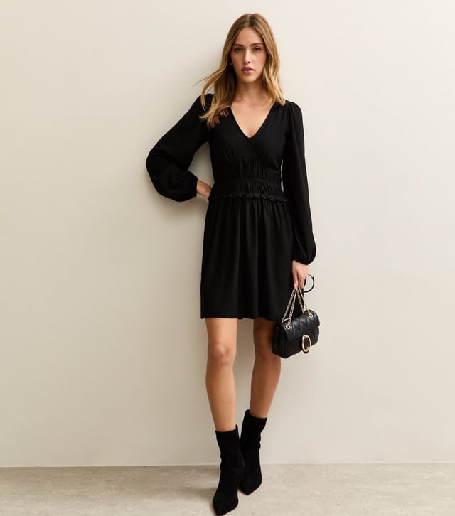 New Look Women's Black Shirred Waist Mini Dress New Look - 3