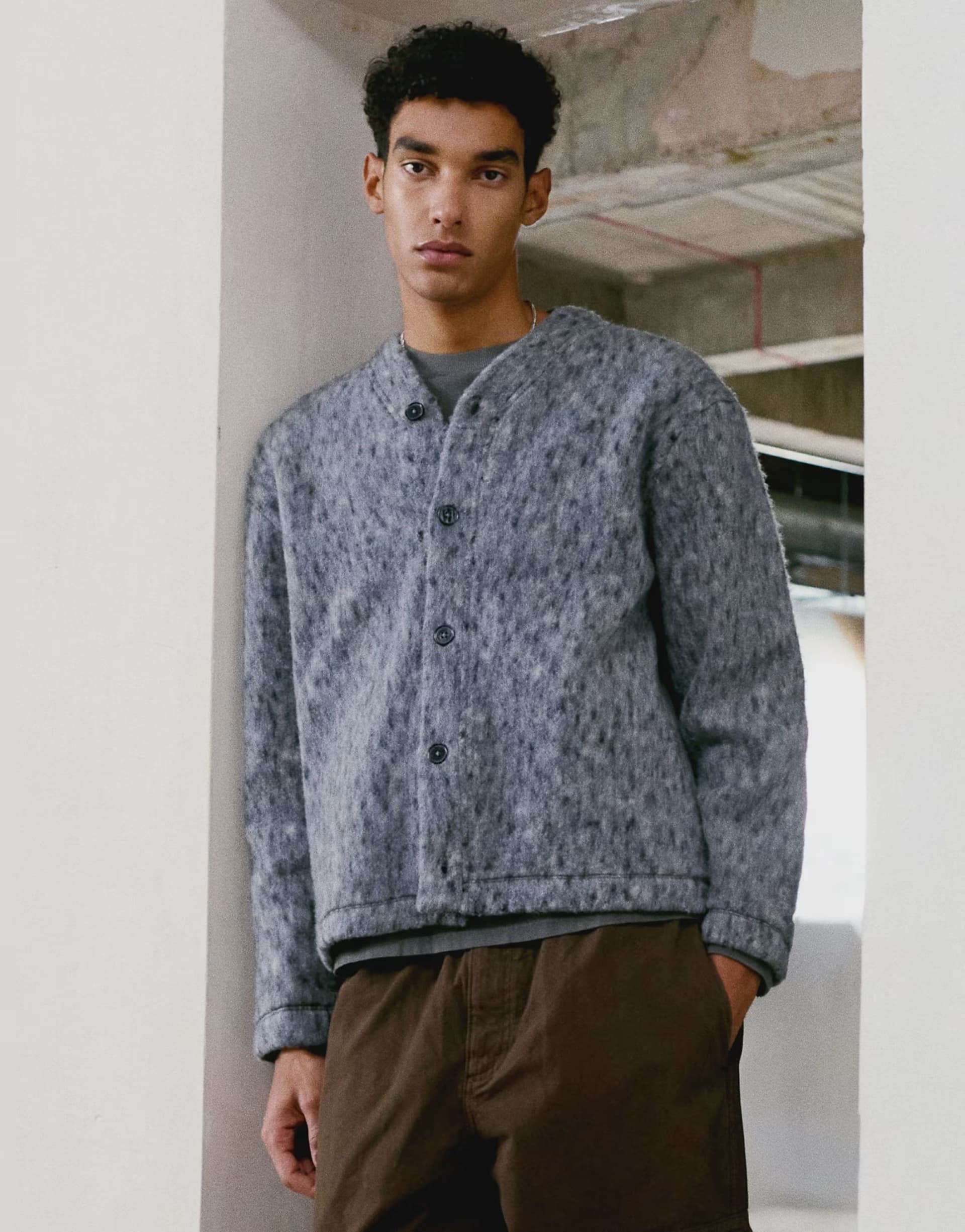 ASOS ASOS Textured Leopard Wool Mix Cardigan in Grey