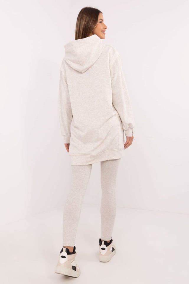 Love Lace Love Lace Women's Long Hooded Sweatshirt & Leggings Set in Beige - 2