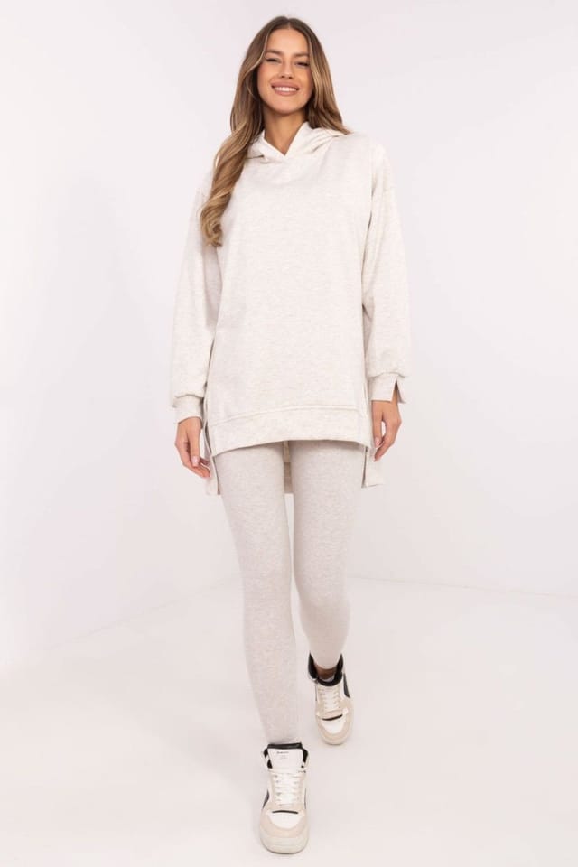 Love Lace Love Lace Women's Long Hooded Sweatshirt & Leggings Set in Beige - 3