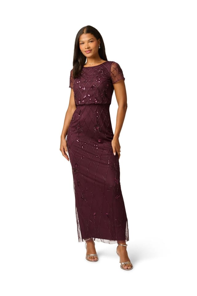 Adrianna Papell Adrianna Papell Women's Bead Blouson Long Dress in Wine - 2