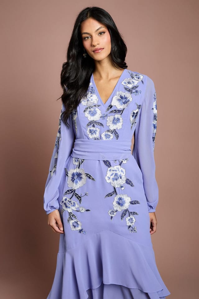 Coast Coast Women's Petite Sequin Embellished & Embroidered Hi-Lo Maxi Dress in Cornflower Blue - 2