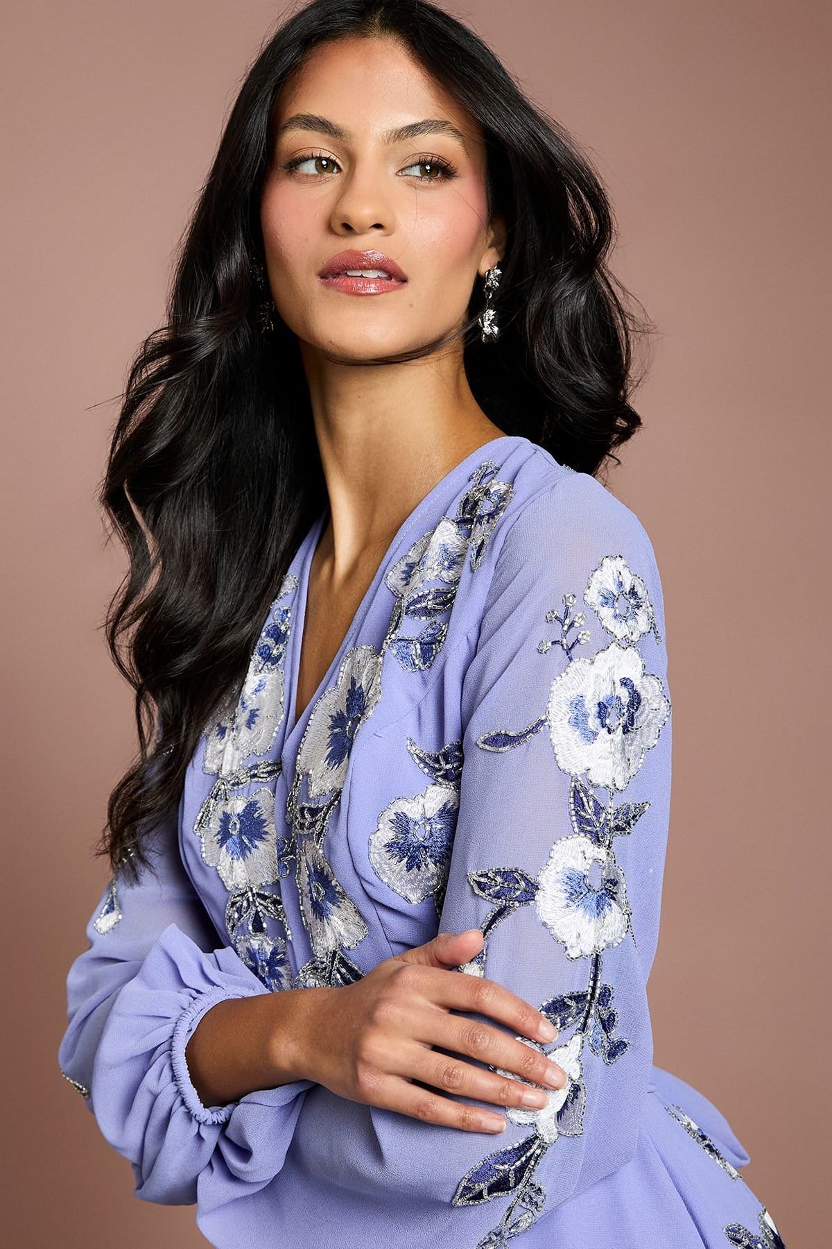 Coast Coast Women's Petite Sequin Embellished & Embroidered Hi-Lo Maxi Dress in Cornflower Blue - 4