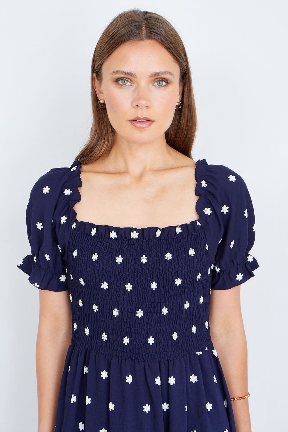 Yumi Yumi Women's Navy Border Hemline Smocked Maxi Dress in Dark Navy - 4