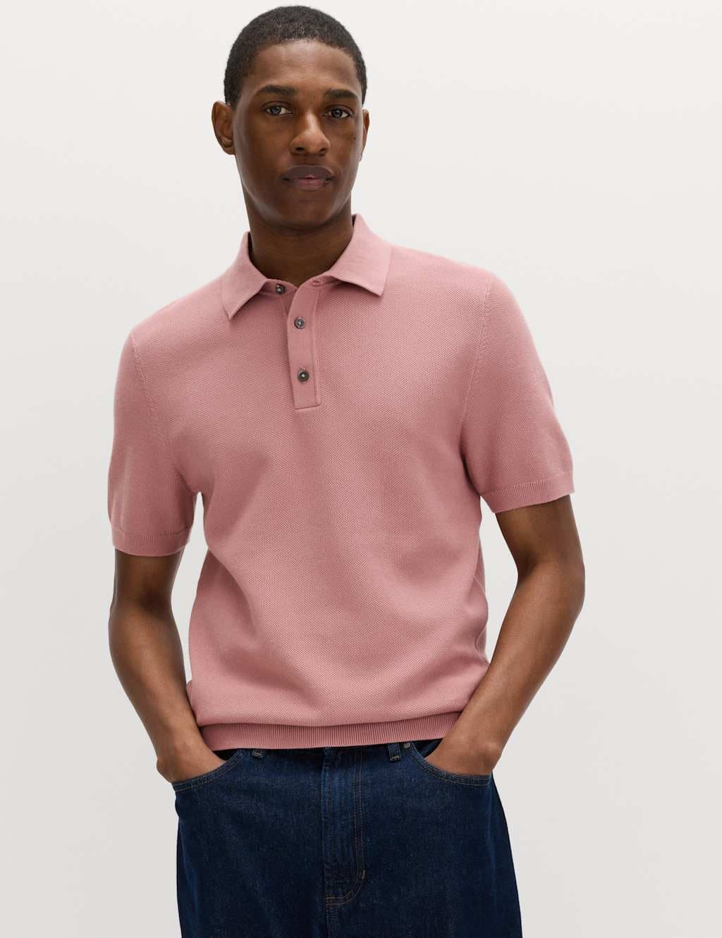 Marks & Spencer M&S Cotton Rich Regular Fit Knitted Polo Shirt Antique Rose