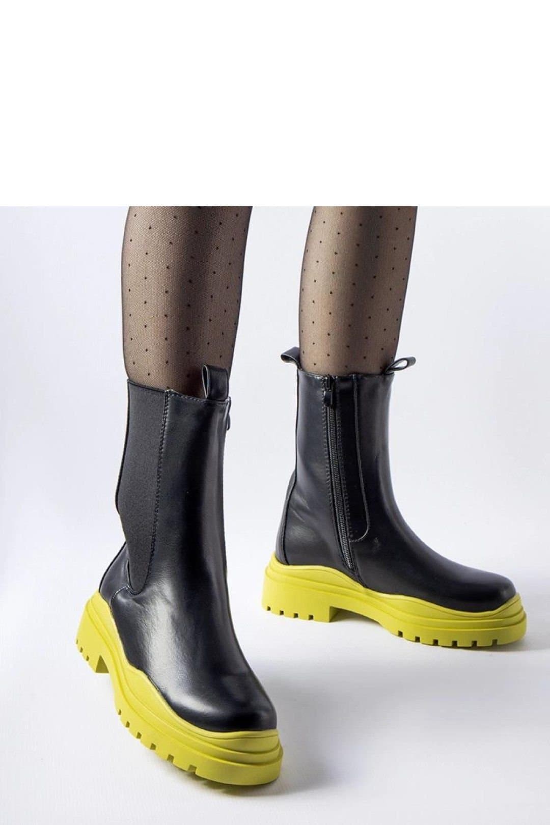 Love Lace Love Lace Women's Ankle Zip Lace Up Winter Boots with Colorful Green Sole in Black