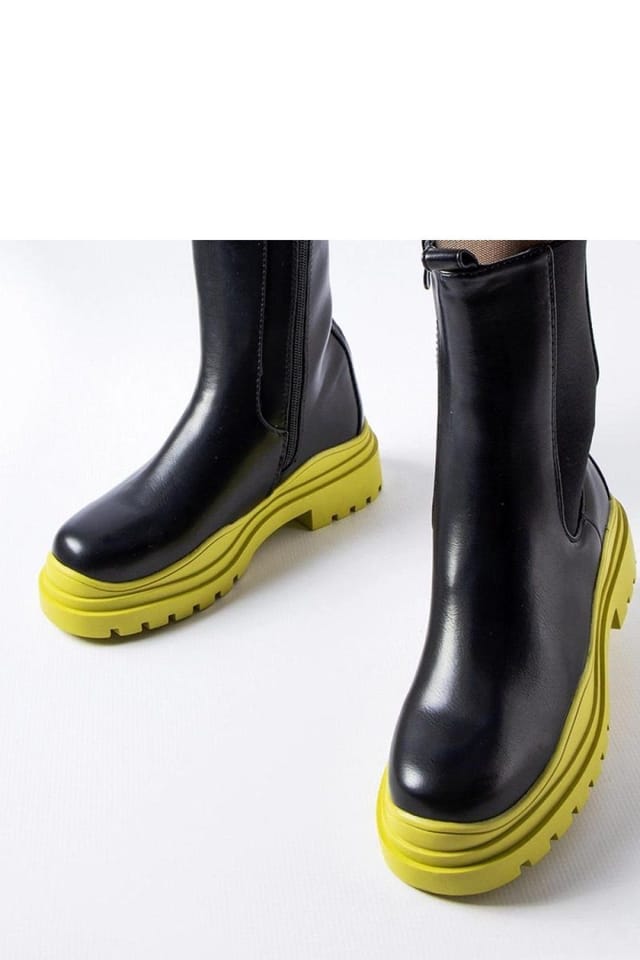 Love Lace Love Lace Women's Ankle Zip Lace Up Winter Boots with Colorful Green Sole in Black - 2
