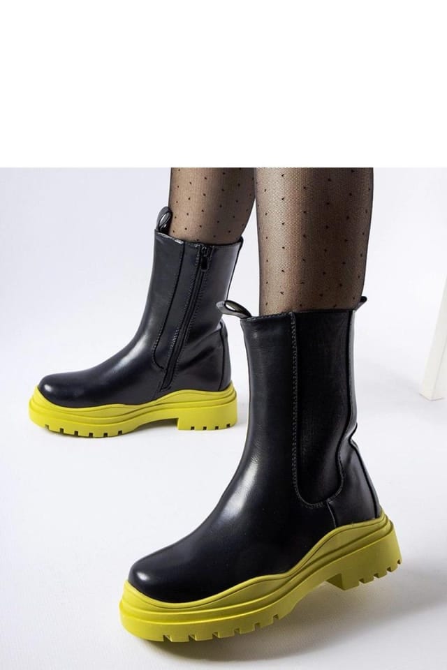 Love Lace Love Lace Women's Ankle Zip Lace Up Winter Boots with Colorful Green Sole in Black - 3