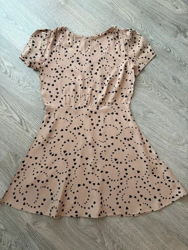 Oasis Oasis Heart Print Skater Dress Nude Black Hearts UK 12 Mini Tea Dress - 1