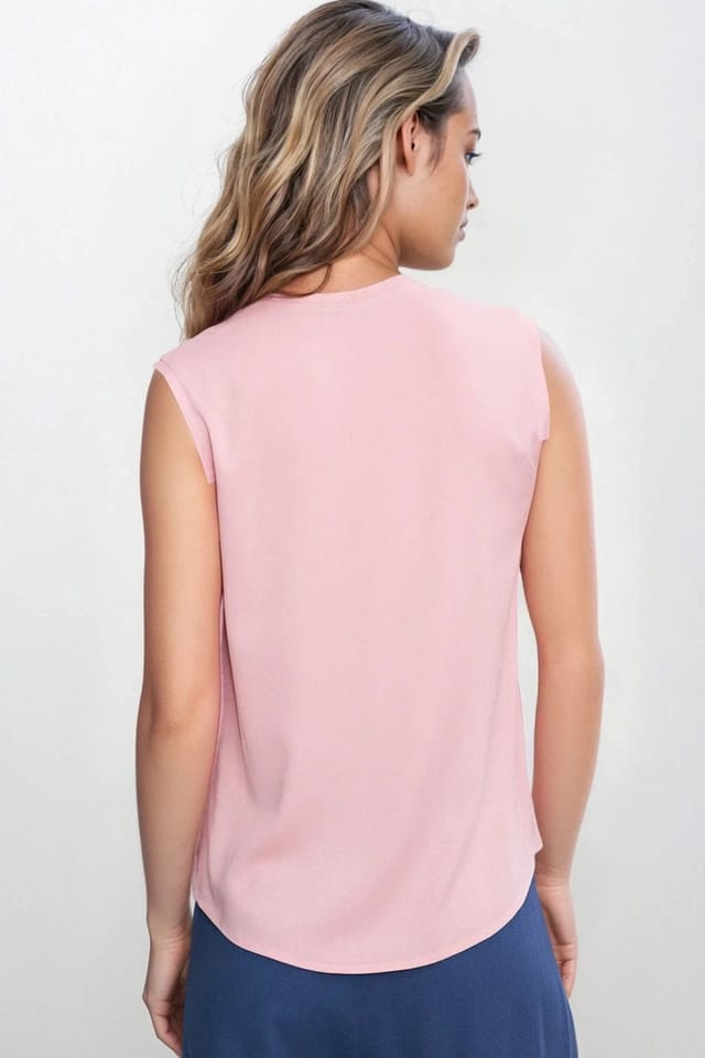 Love Lace Love Lace Women's Viscose V Neck Sleeveless Blouse with Pleat in Pink - 3
