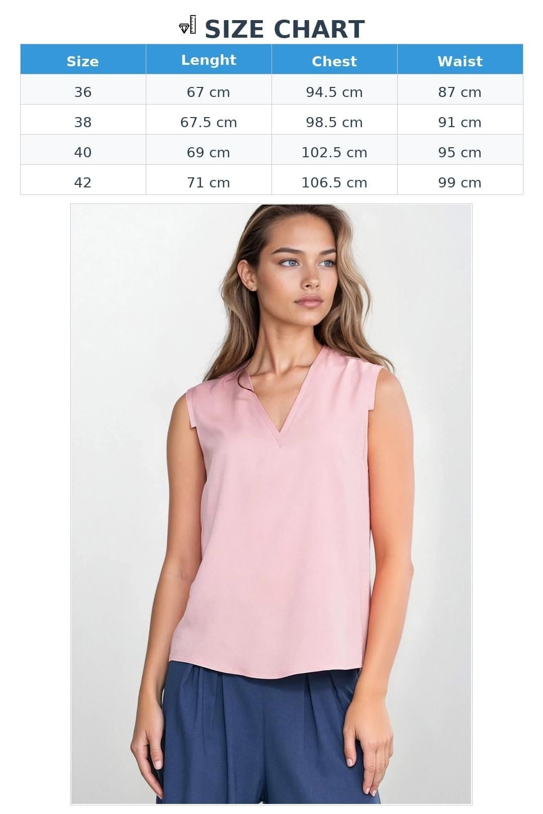 Love Lace Love Lace Women's Viscose V Neck Sleeveless Blouse with Pleat in Pink - 4
