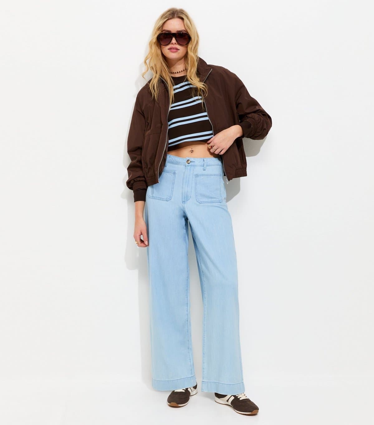 New Look Women's Light Blue Wash Patch Pocket Wide Leg Jeans New Look