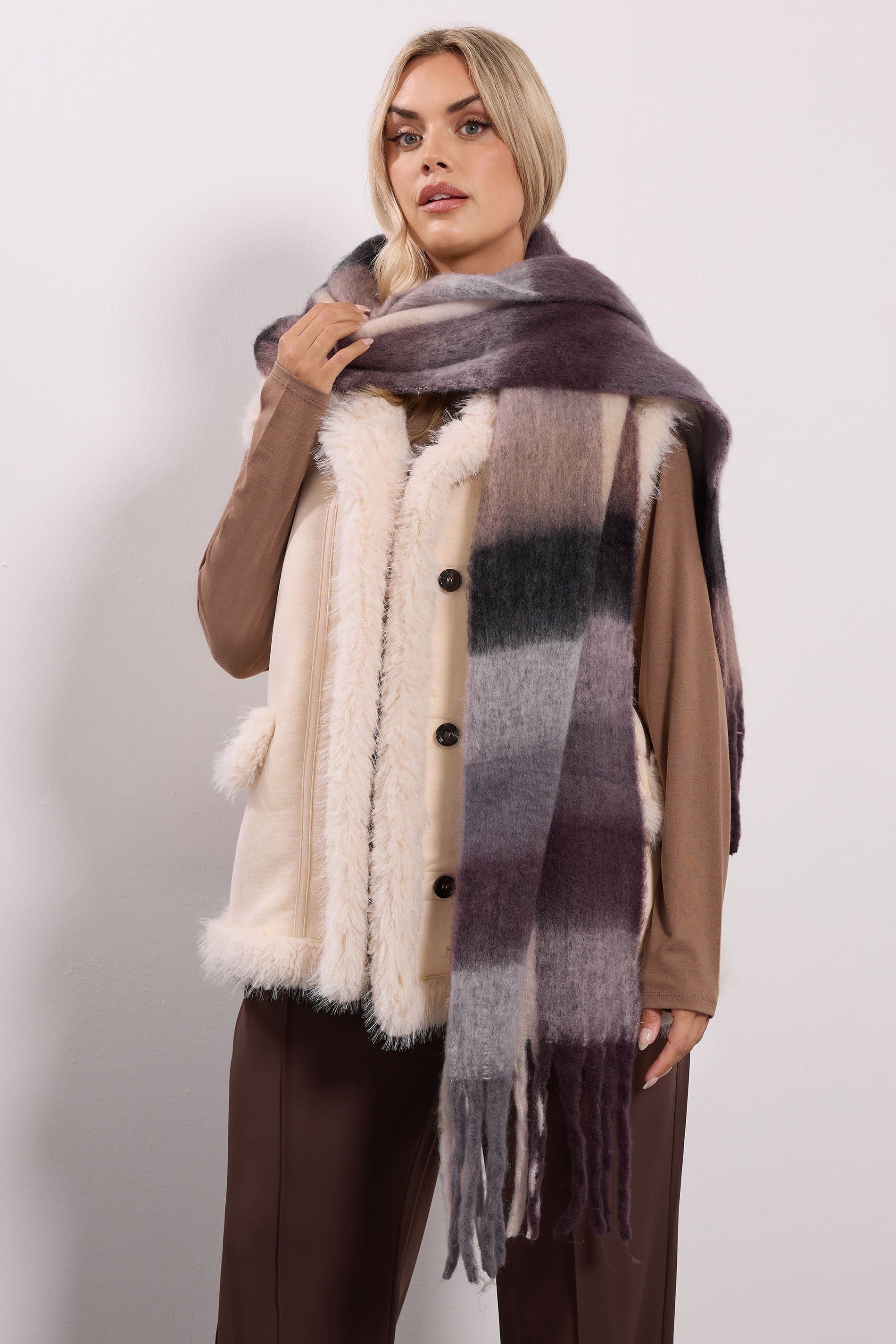 Yours Chocolate Brown Checked Soft Touch Scarf