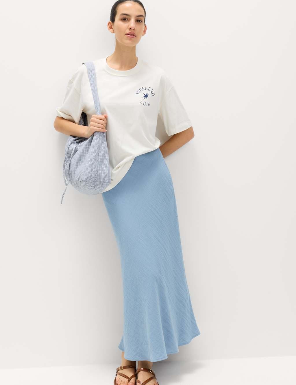 Marks & Spencer M&S Fresh Blue Linen Look Midi Slip Skirt