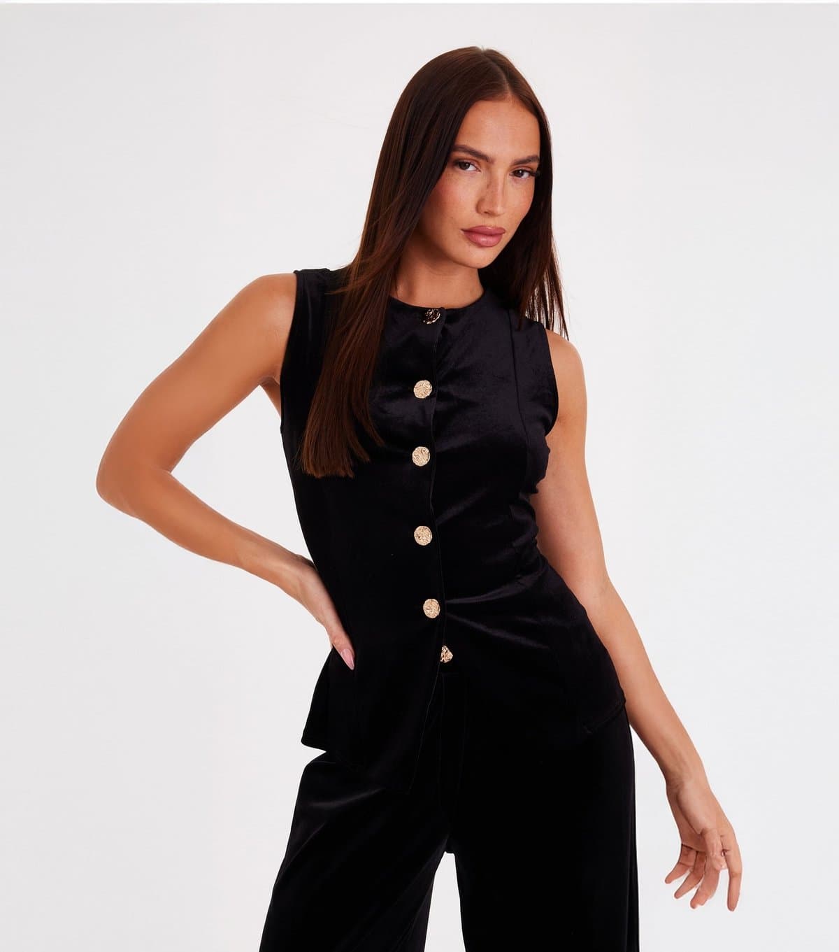 Quiz Women's Black Velvet Waistcoat Quiz New Look