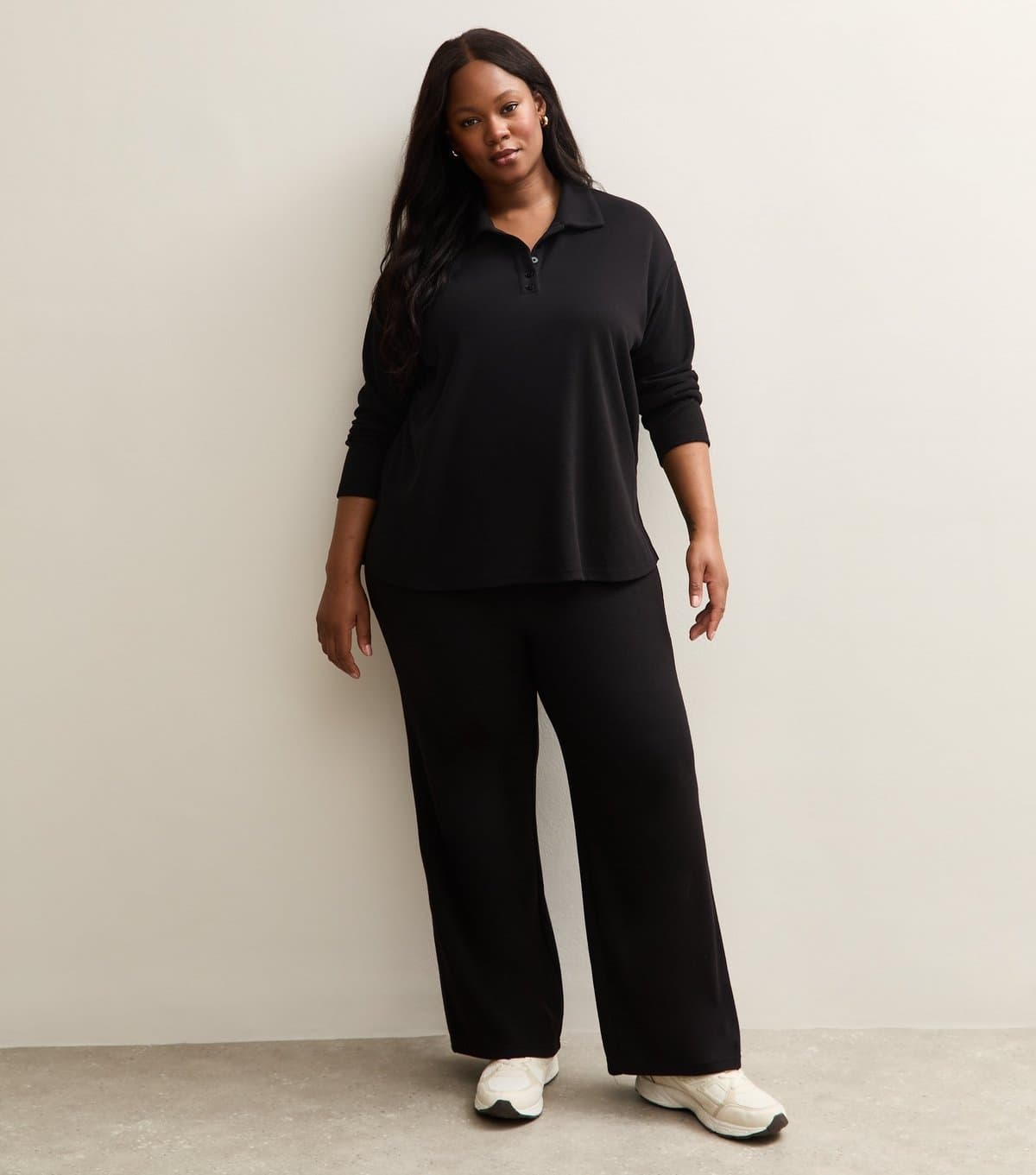 New Look Women's Plus Size Black Soft Touch Wide Leg Trousers Curves New Look