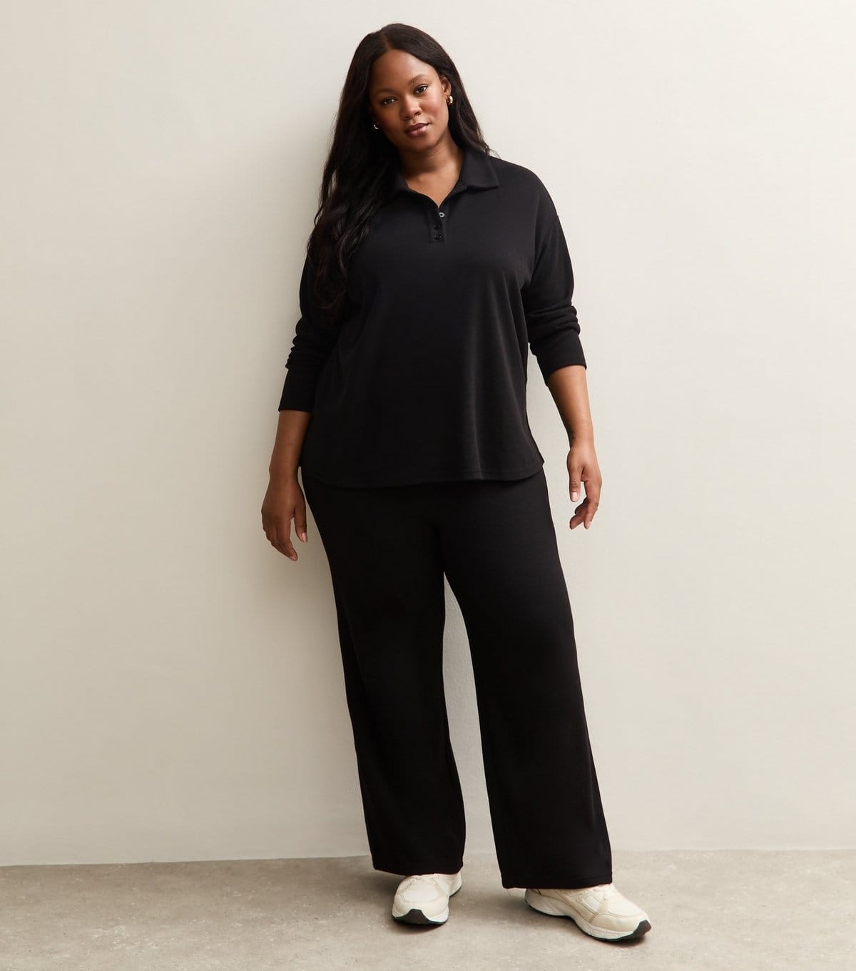New Look Plus Size Black Soft Touch Wide Leg Trousers