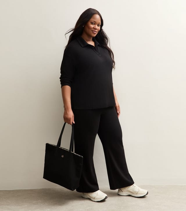 New Look Women's Plus Size Black Soft Touch Wide Leg Trousers Curves New Look - 3