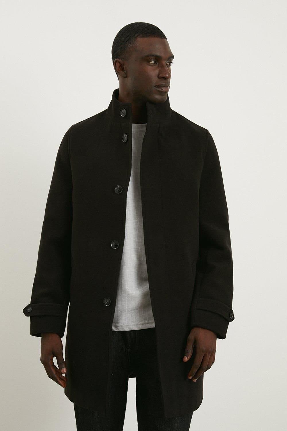 Burton Burton Men's Black Funnel Neck Wool Blend Coat