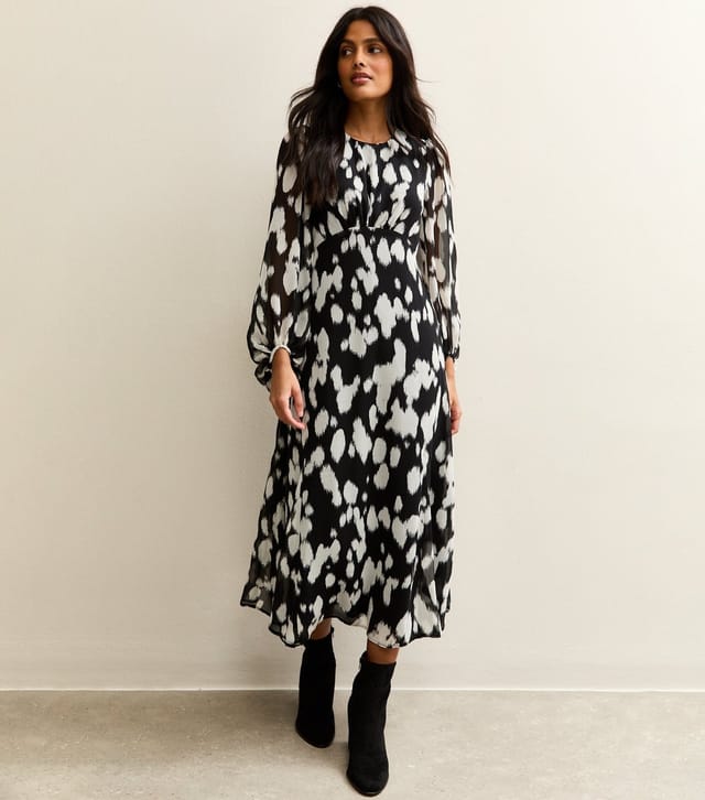 New Look Women's Black and White Printed Chiffon Midi Dress New Look - 2