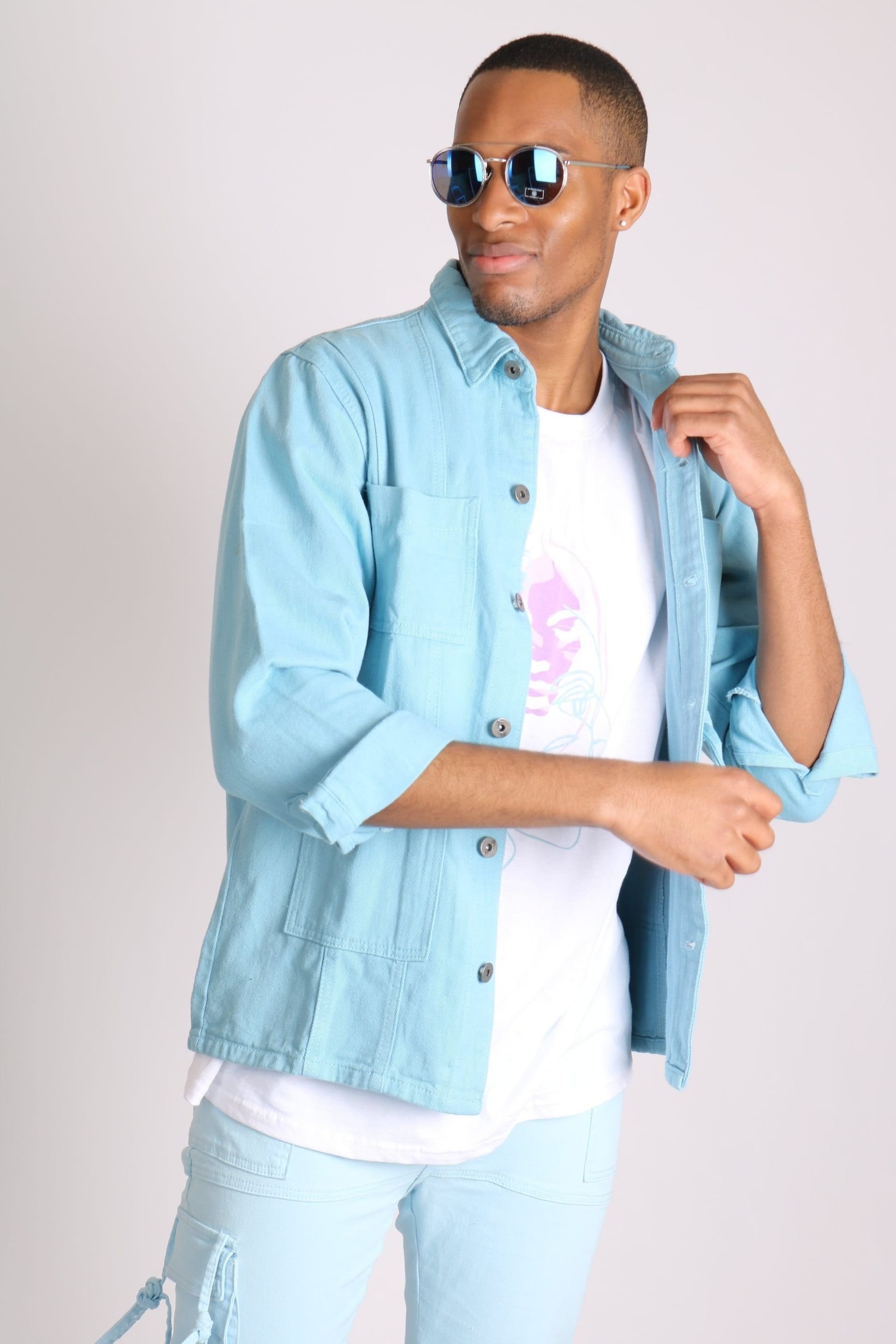 Liquor N Poker Men's Powder Blue Utility Jacket
